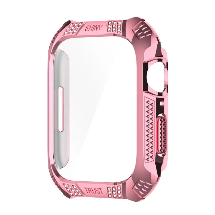 Rhombus Belt Drill + Tempered Film Integrated Case, For Apple Watch Series 9 / 8 / 7 41mm, For Apple Watch Series 9 / 8 / 7 45mm