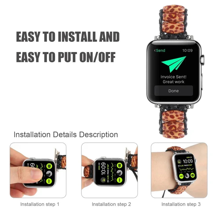Wooden Bead Watchband For Apple Watch Series, 7 41mm / 6&SE&5&4 40mm / 3&2&1 38mm, 7 45mm / 6&SE&5&4 44mm / 3&2&1 42mm
