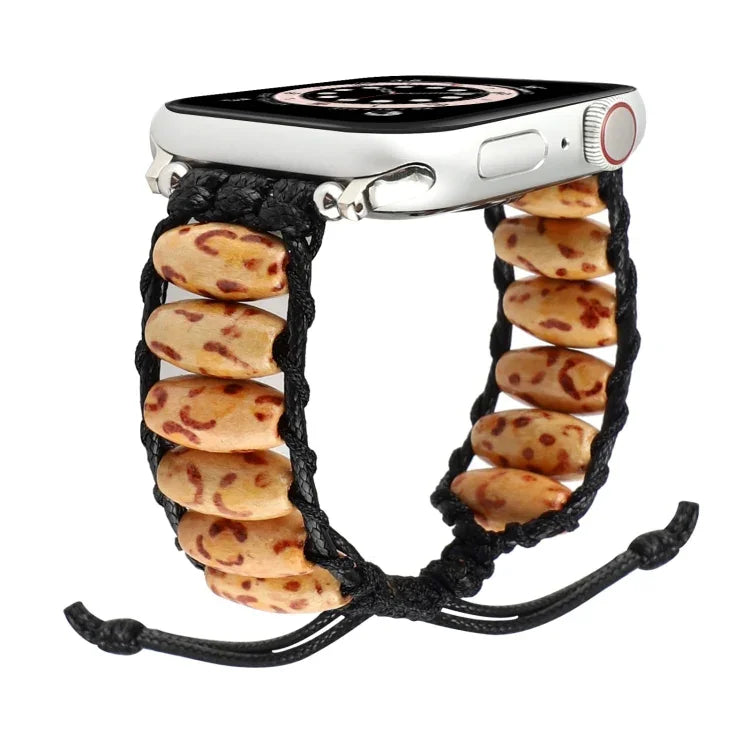 Wooden Bead Watchband For Apple Watch Series, 7 41mm / 6&SE&5&4 40mm / 3&2&1 38mm, 7 45mm / 6&SE&5&4 44mm / 3&2&1 42mm