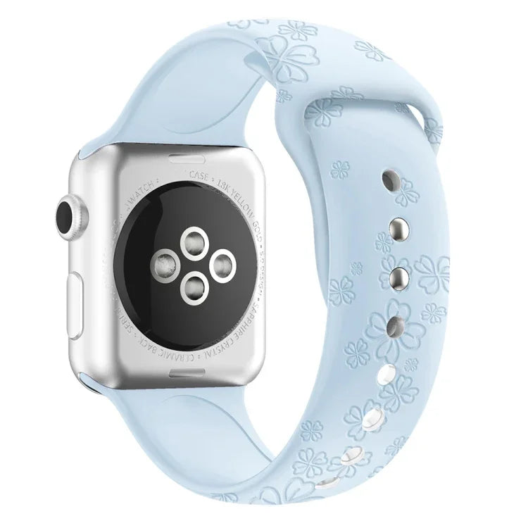 Four-leaf Clover Embossing Silicone Watchband For Apple Watch Series, 7 45mm / 6&SE&5&4 44mm / 3&2&1 42mm, 7 41mm / 6&SE&5&4 40mm / 3&2&1 38mm