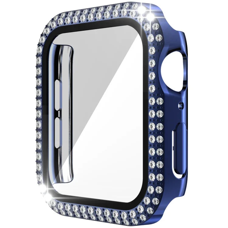Double-Row Diamond PC+Tempered Glass Watch Case For Apple Watch Series, 6&SE&5&4 40mm, 6&SE&5&4 44mm, 6&SE&5&4 40mm / 3&2&1 38mm