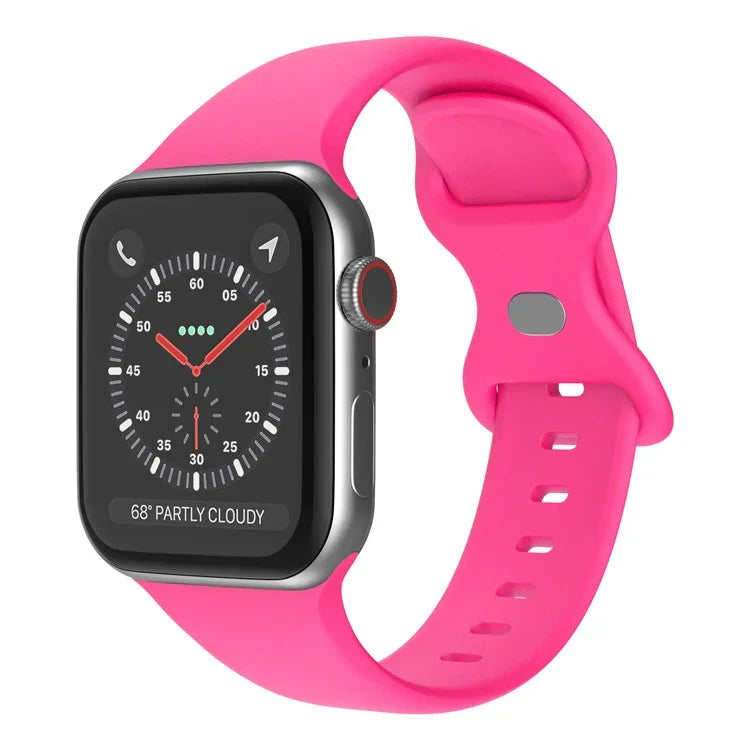 Butterfly Buckle Silicone Watchband, Size: S For Apple Watch Series, 7 45mm / 6&SE&5&4 44mm / 3&2&1 42mm