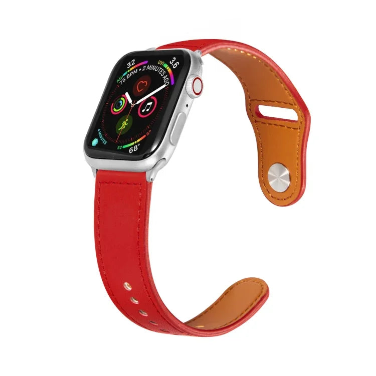 Nail Silver Buckle Leather Watch Band For Apple Watch Series, 7 41mm / 6&SE&5&4 40mm / 3&2&1 38mm, 7 45mm / 6&SE&5&4 44mm / 3&2&1 42mm