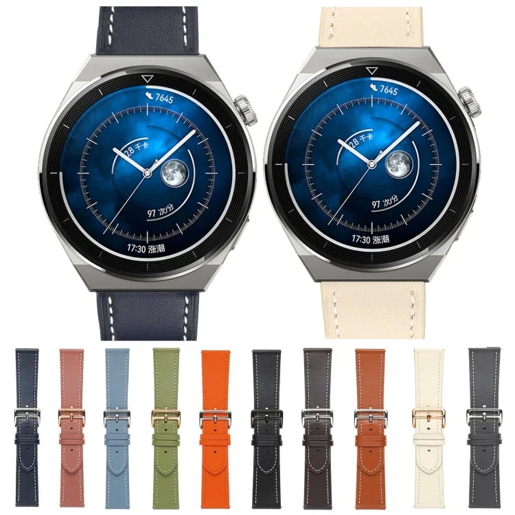 Plain Weave Genuine Leather Watch Band, For Samsung Galaxy Watch4 20mm, For Huawei Watch GT 3 Pro 22mm