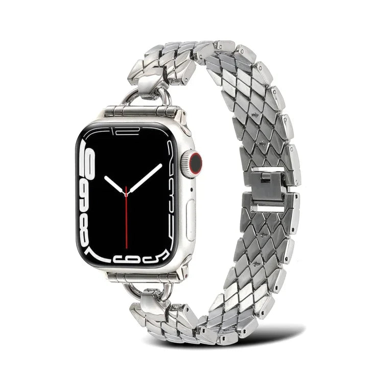 D-shaped Rhombus Metal Watch Band For Apple Watch Series, 7 45mm / 6&SE&5&4 44mm / 3&2&1 42mm, 7 41mm / 6&SE&5&4 40mm / 3&2&1 38mm