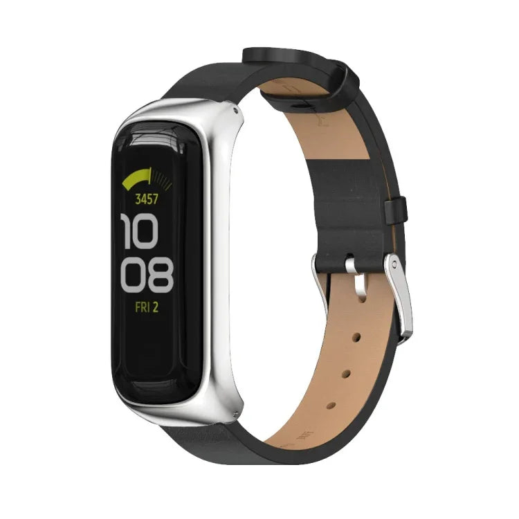 MIJOBS Metal Case Microfiber Leather Watch Band, For Samsung Galaxy Fit 2
