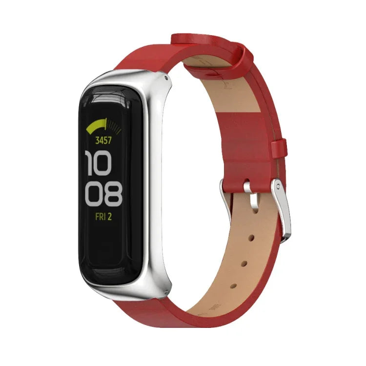 MIJOBS Metal Case Microfiber Leather Watch Band, For Samsung Galaxy Fit 2
