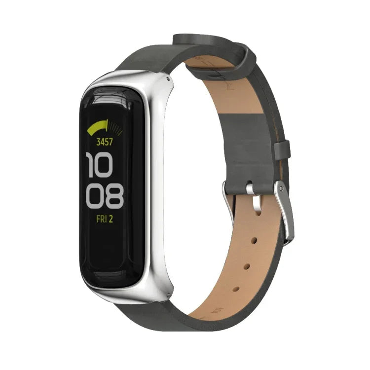 MIJOBS Metal Case Microfiber Leather Watch Band, For Samsung Galaxy Fit 2