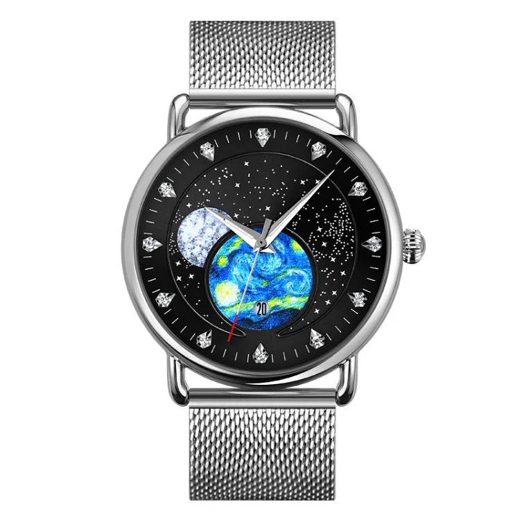 SKMEI 9283 Stainless Steel Buckle Glass Mirror Waterproof Quartz Watch, Steel Belt, Leather Belt