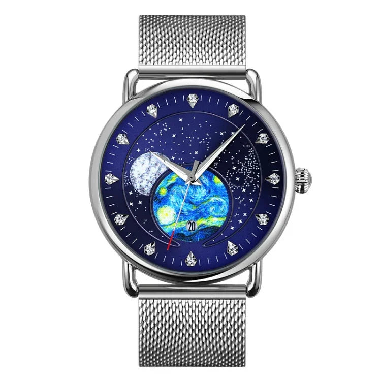 SKMEI 9283 Stainless Steel Buckle Glass Mirror Waterproof Quartz Watch, Steel Belt, Leather Belt