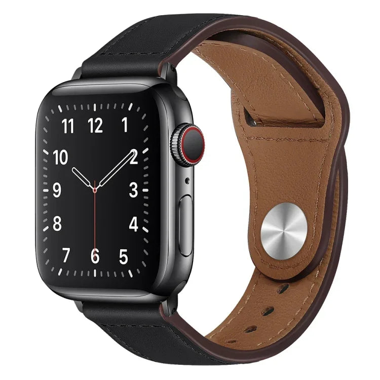 PU Leather Black Buckle Watch Band For Apple Watch Series, 7 45mm / 6&SE&5&4 44mm / 3&2&1 42mm, 7 41mm / 6&SE&5&4 40mm / 3&2&1 38mm