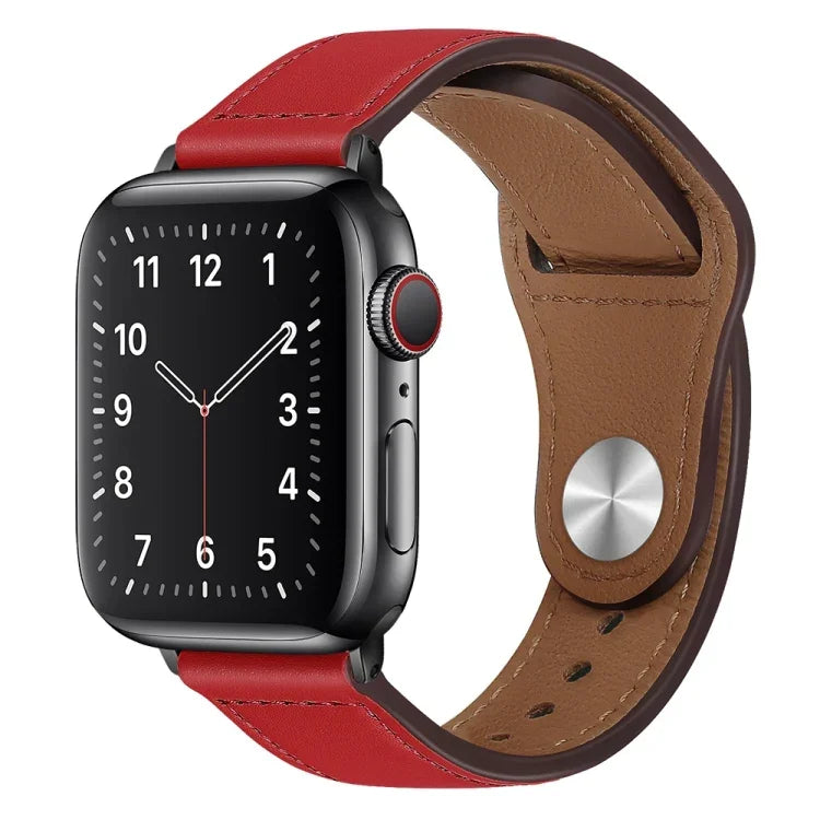 PU Leather Black Buckle Watch Band For Apple Watch Series, 7 45mm / 6&SE&5&4 44mm / 3&2&1 42mm, 7 41mm / 6&SE&5&4 40mm / 3&2&1 38mm