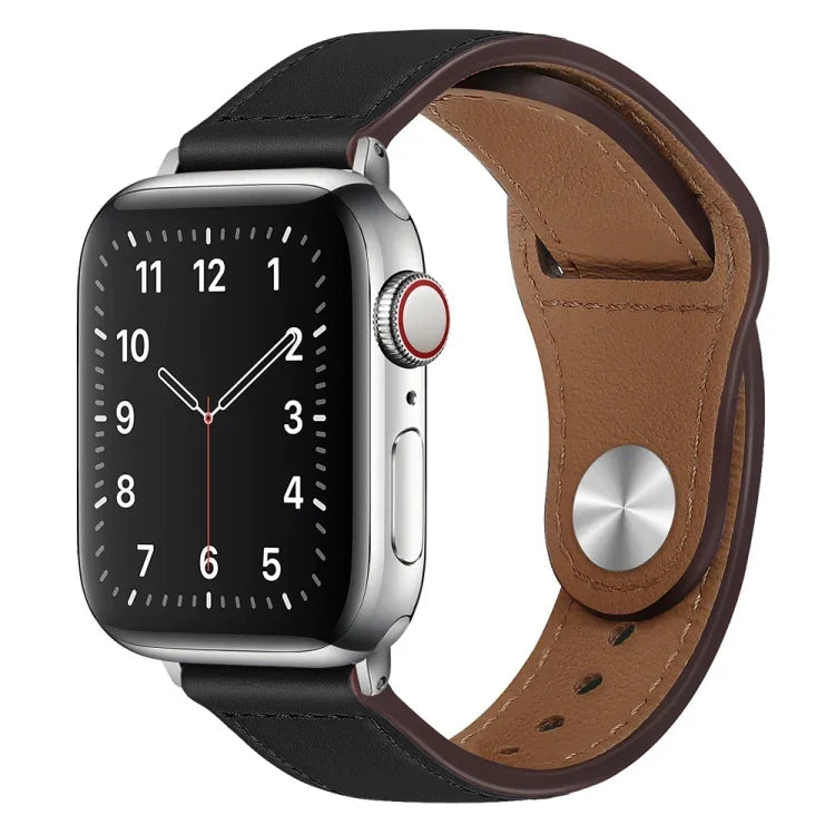 PU Leather Silver Buckle Watch Band For Apple Watch Series, 7 45mm / 6&SE&5&4 44mm / 3&2&1 42mm, 7 41mm / 6&SE&5&4 40mm / 3&2&1 38mm