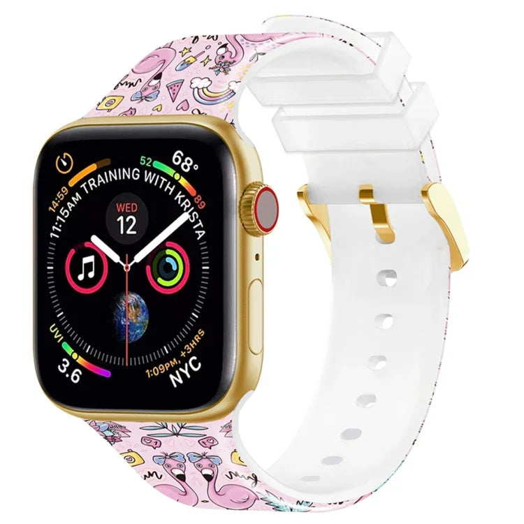 Square Buckle Color Printing Watch Band For Apple Watch Series, 7 45mm / 6&SE&5&4 44mm / 3&2&1 42mm, 7 41mm / 6&SE&5&4 40mm / 3&2&1 38mm