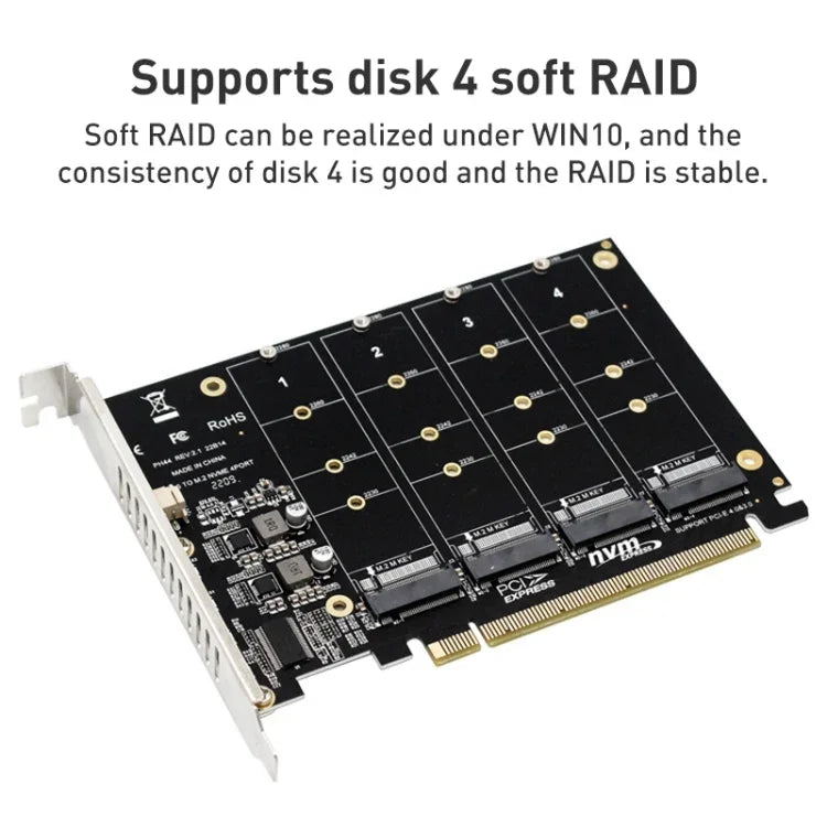 PH44 NVME 4 Disk Array Card PCI-E Signal Split Array Card