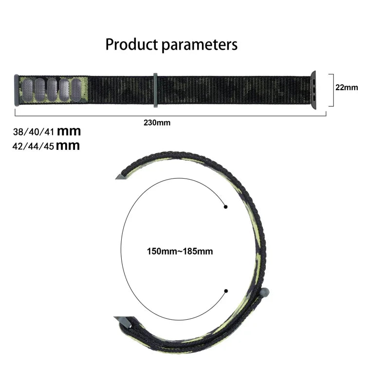 Nylon Loop Watch Band For Apple Watch Series, 7 45mm / 6&SE&5&4 44mm / 3&2&1 42mm, 7 41mm / 6&SE&5&4 40mm / 3&2&1 38mm