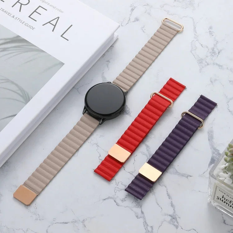 Magnetic Buckle Leather Watch Band, 20mm For Samsung Galaxy Watch3 41mm, 20mm For Samsung Galaxy Watch3 45mm, 22mm For Samsung Galaxy Watch3 41mm, 22mm For Samsung Galaxy Watch3 45mm