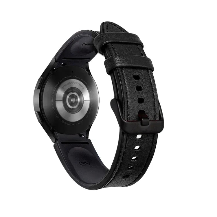 Silicone + Leather Black Buckle Watch Band, For Samsung Galaxy Watch5 Pro 45mm/5 44mm/5 40mm