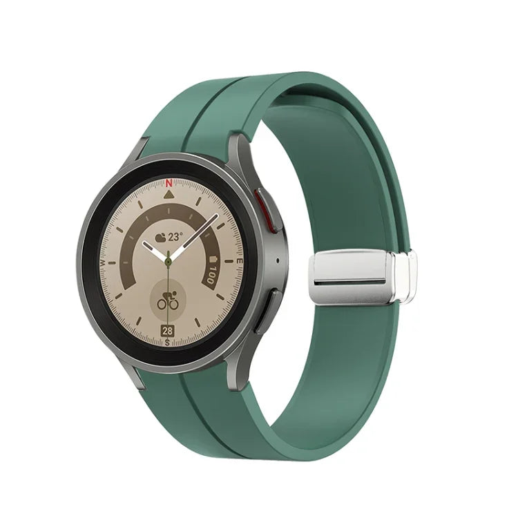 Folding Silver Buckle Silicone Watch Band, For Samsung Galaxy Watch5 40&44mm / Pro 45mm
