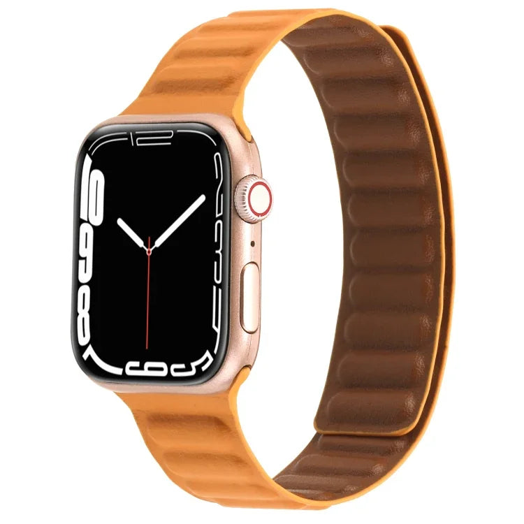 Magnetic Two-color Loop Slim Leather Watch Band For Apple Watch Series, 7 45mm / 6&SE&5&4 44mm / 3&2&1 42mm, 7 41mm / 6&SE&5&4 40mm / 3&2&1 38mm