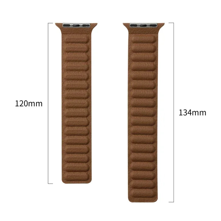 Magnetic Two-color Loop Slim Leather Watch Band For Apple Watch Series, 7 45mm / 6&SE&5&4 44mm / 3&2&1 42mm, 7 41mm / 6&SE&5&4 40mm / 3&2&1 38mm