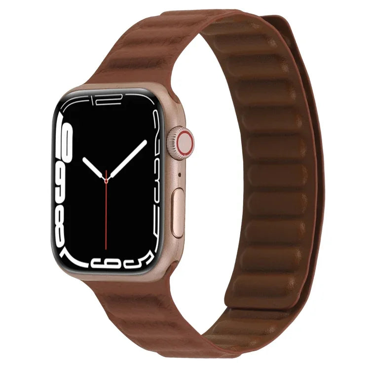 Magnetic Two-color Loop Slim Leather Watch Band For Apple Watch Series, 7 45mm / 6&SE&5&4 44mm / 3&2&1 42mm, 7 41mm / 6&SE&5&4 40mm / 3&2&1 38mm
