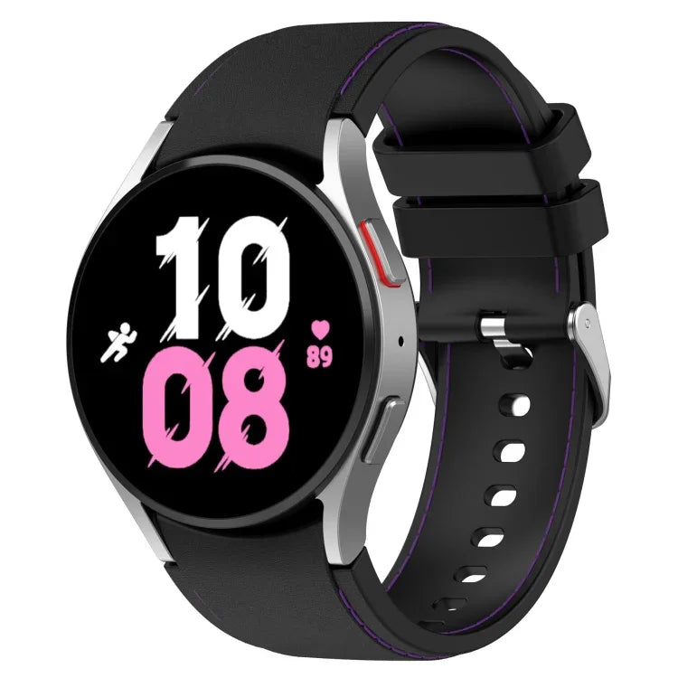 Universal leather texture silicone watch band for Samsung Galaxy Watch, stylish and adjustable design.