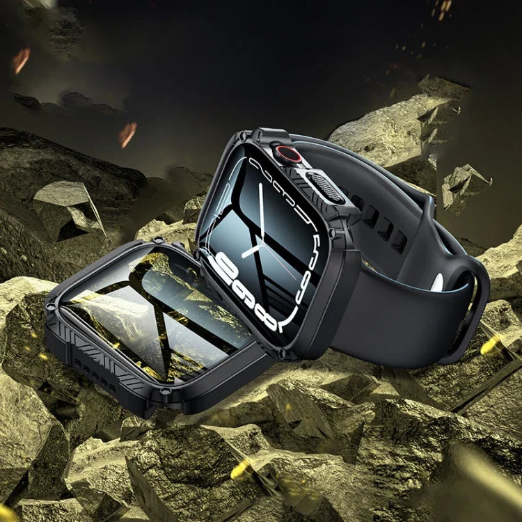 Screen Tempered Glass Film Armor Waterproof Watch Case, For Apple Watch Series 9 / 8 / 7 45mm, For Apple Watch Series 9 / 8 / 7 41mm