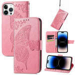 Butterfly Embossing Leather Case, For iPhone 14 Pro Max, For iPhone 14 Pro, For iPhone 14, For iPhone 14 Plus