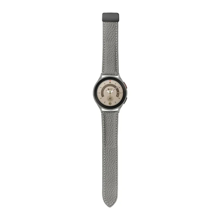 For Samsung Galaxy Watch5 40mm / 44mm Litchi Genuine Leather Watch Band, Black Buckle, Silver Buckle