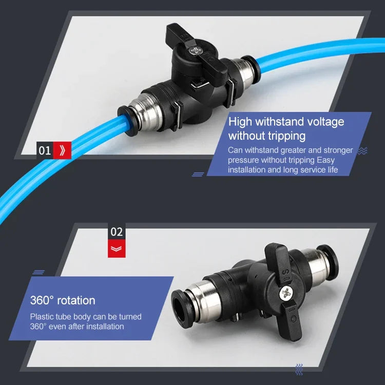 LAIZE Manual Valve Pneumatic Quick Fitting Connector, BUC-4, BUC-6, BUC-8, BUC-10, BUC-12, HVFF-4, HVFF-6, HVFF-8, HVFF-10, HVFF-12