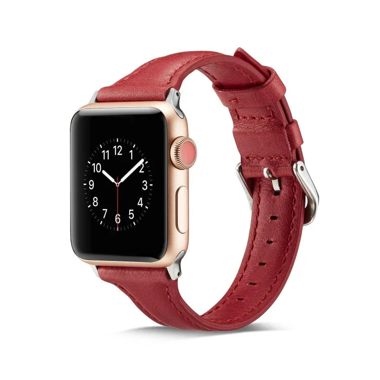 Thin Leather Replacement Wrist Strap Watchband, For Apple Watch 5/4 44mm & 3/2/1 42mm, For Apple Watch 5/4 40mm & 3/2/1 38mm