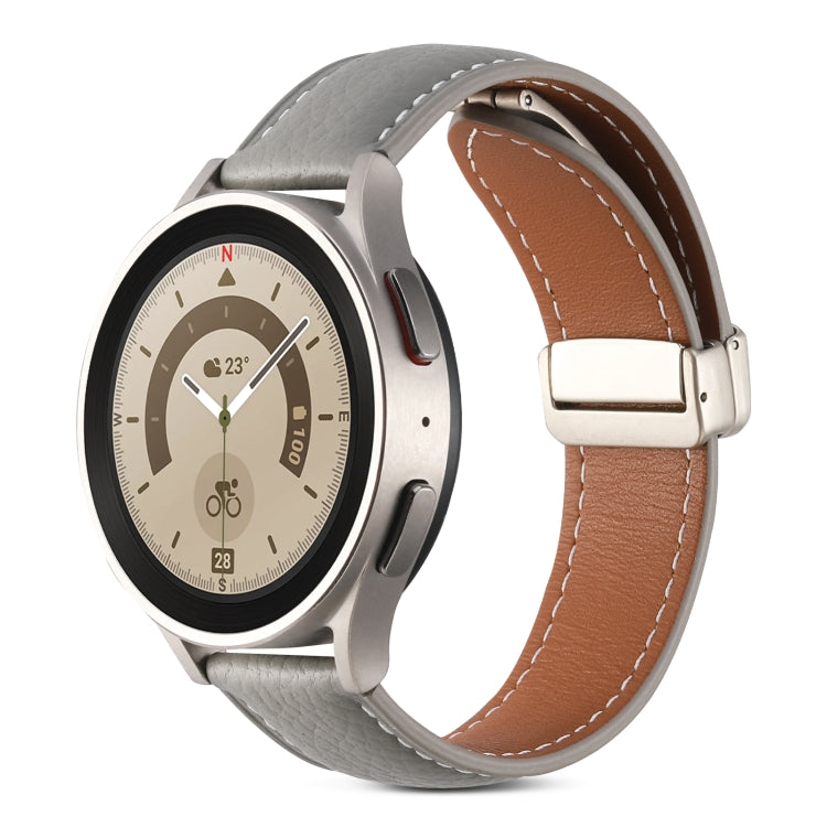 Folding Buckle Genuine Leather Watch Band, For Samsung Galaxy Watch 5