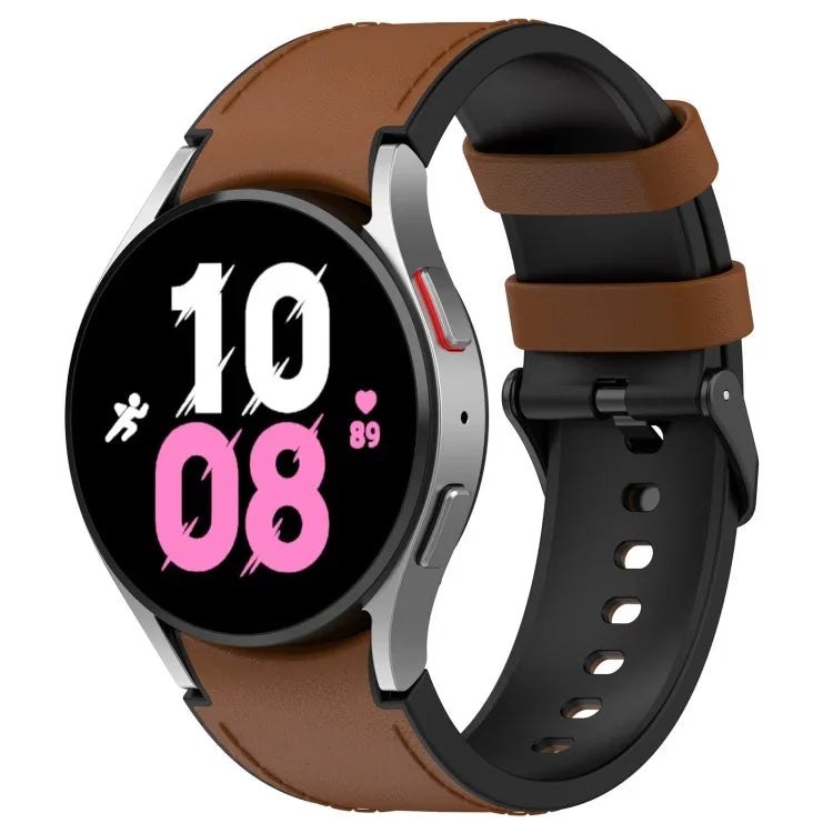 For Samsung Galaxy Watch5 44mm / 40mm Silicone Leather Black Buckle Watch Band, S, L