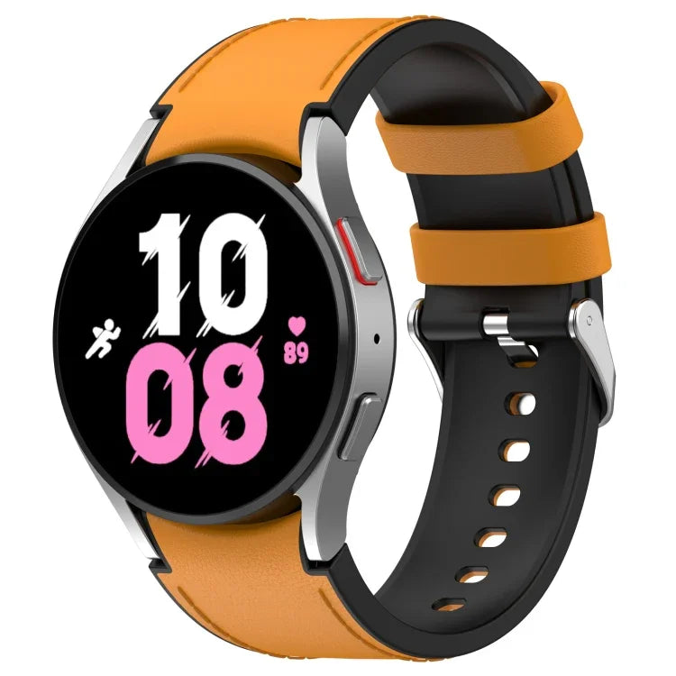 For Samsung Galaxy Watch5 44mm / 40mm Silicone Leather Silver Buckle Watch Band, S, L