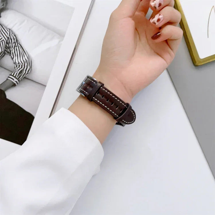 Grooved Genuine Leather Watch Band, For Samsung Galaxy Watch5 40mm / 44mm