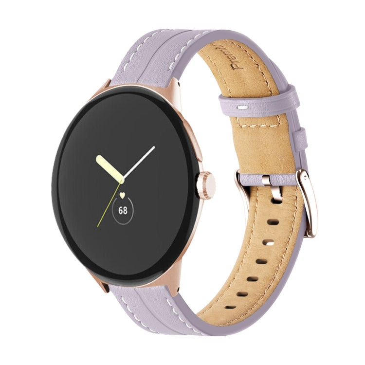 Grooved Genuine Leather Watch Band, For Google Pixel Watch 4 / 3 / 2 / 1 41mm