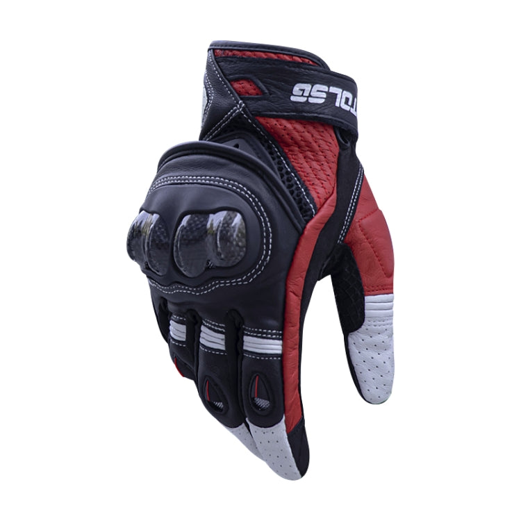 One Pair Genuine Leather Motorcycle Gloves with Carbon Fiber Hard Knuckle Touch Screen, XL, XXL