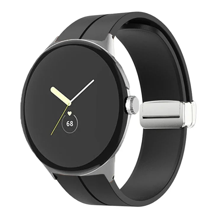 Solid-color Folding Buckle Silicone Watch Band, For Google Pixel Watch 4 / 3 / 2 / 1 41mm