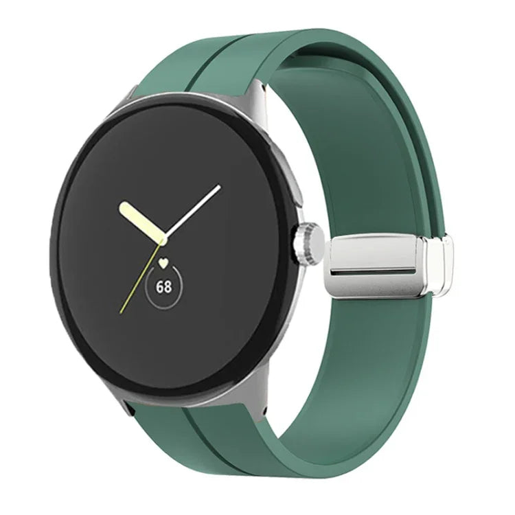 Solid-color Folding Buckle Silicone Watch Band, For Google Pixel Watch 4 / 3 / 2 / 1 41mm