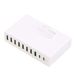 10 in 1 65W QC3.0 USB Smart Fast Charger, US Plug, UK Plug, AU Plug