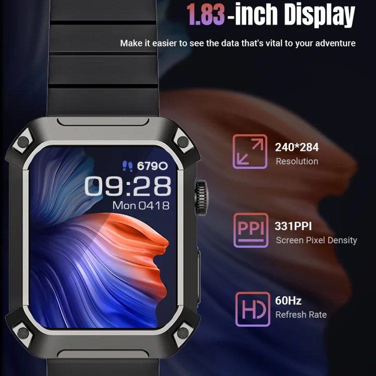 Rogbid Tank S2 1.83 inch IPS Screen Smart Watch, Support Bluetooth Calling / Blood Pressure / Sleep Monitoring, S2 (Black)
