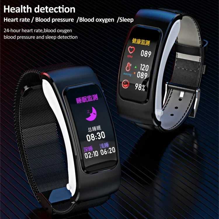 K60 1.08 inch Steel Band Earphone Detachable Life Waterproof Smart Watch Support Bluetooth Call, Steel Band (Black)