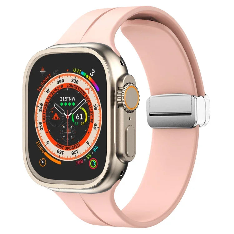 Magnetic Fold Clasp Silicone Watch Band, For Apple Watch Series 8&7 45mm, For Apple Watch Series 8&7 41mm