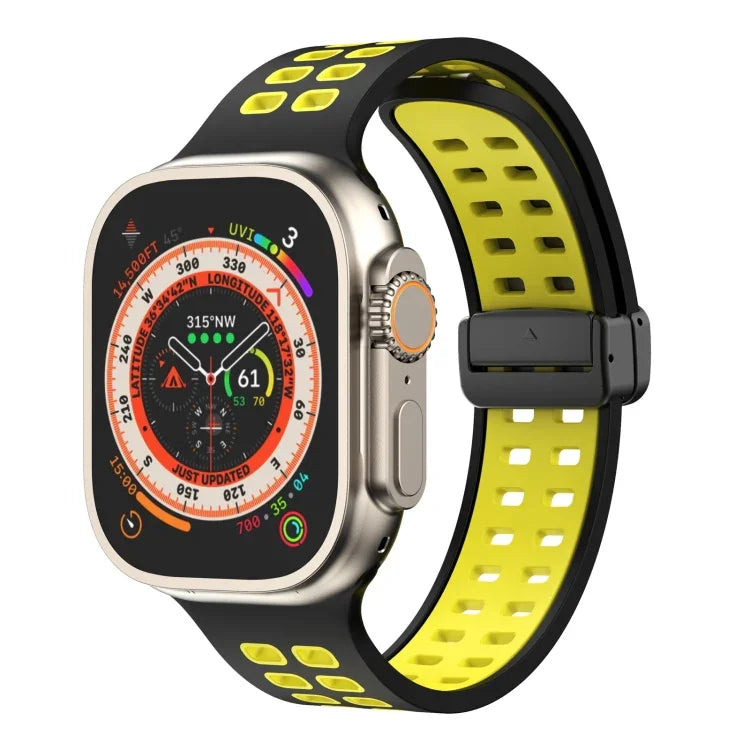 Magnetic Fold Clasp Square Holes Silicone Watch Band, For Apple Watch Series 8&7 45mm, For Apple Watch Series 8&7 41mm