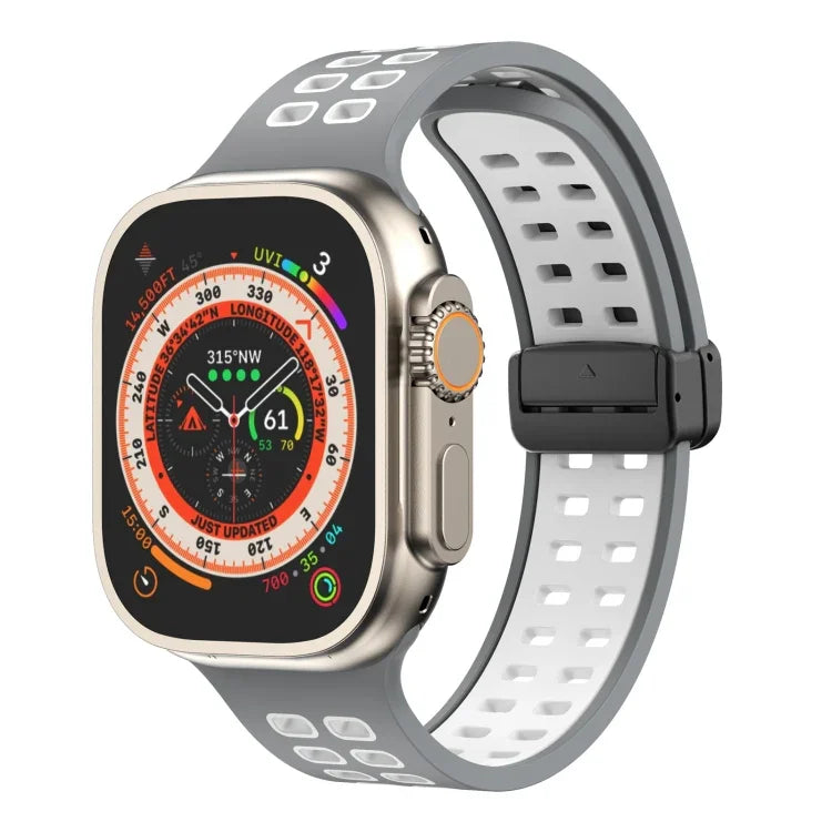 Magnetic Fold Clasp Square Holes Silicone Watch Band, For Apple Watch Series 8&7 45mm, For Apple Watch Series 8&7 41mm