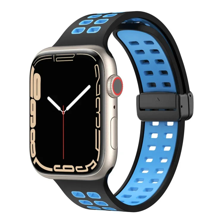 Magnetic Fold Clasp Square Holes Silicone Watch Band, For Apple Watch Series 8&7 45mm, For Apple Watch Series 8&7 41mm