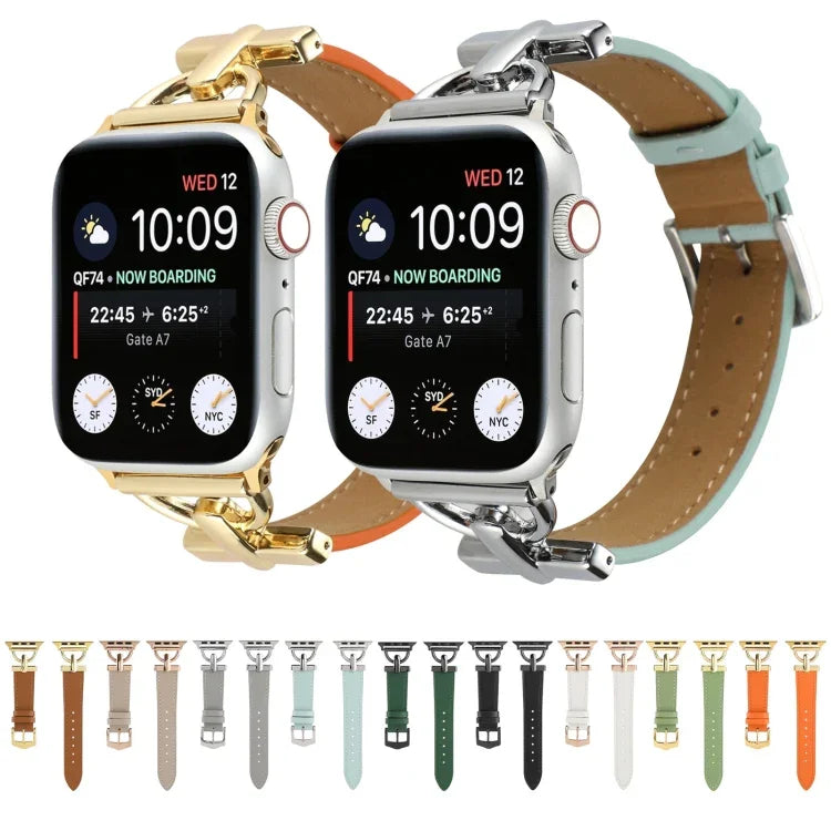 D-Buckle Plain Genuine Leather Watch Band, For Apple Watch Series 8&7 45mm, For Apple Watch Series 8&7 41mm