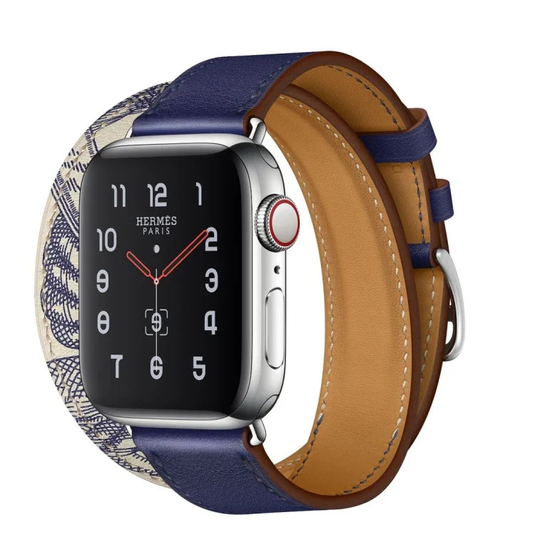 Silk Screen Pattern Leather Watchband, For Apple Watch Series 7 41mm / 6 & SE & 5 & 4 40mm / 3 & 2 & 1 38mm, For Apple Watch Ultra 49mm / Series 8&7 45mm / SE 2&6&SE&5&4 44mm / 3&2&1 42mm, For Apple Watch Series 8&7 41mm / SE 2&6&SE&5&4 40mm / 3&2&1 38...