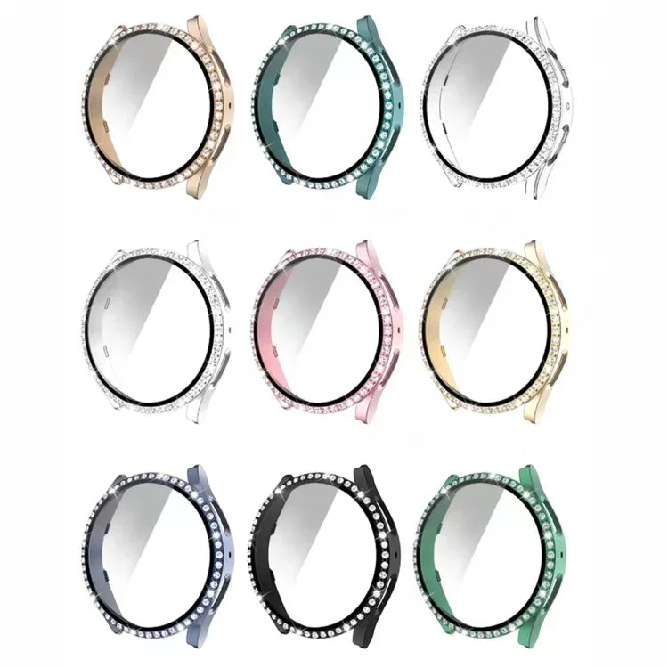 Single Row Diamond PC + Tempered Glass Watch Case, For Samsung Galaxy Watch5 44mm